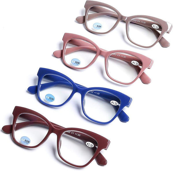 DOOViC 4-Pack Reading Glasses, Blue Light Blocking Computer Readers, Anti Eyestrain, Classic Style Spring Hinge 1.0