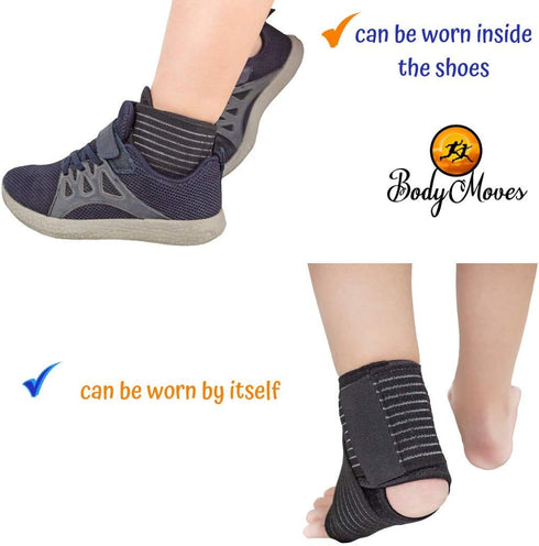BodyMoves Kid's Ankle Brace Support, PLUS Hot and Cold Ice Pack (Active Blue, MED for Big Kids)