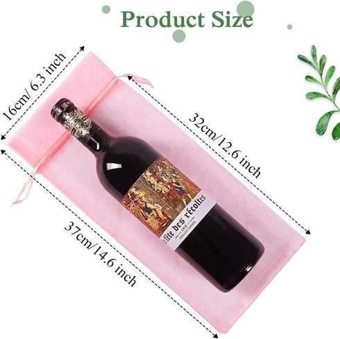 Package 30pcs HRX Organza Wine Bags Pink, Sheer Mesh Bottle Gift Pouches Wine Covers Dresses with Drawstring