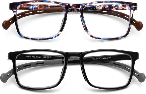 AQWANO 2 Pack Flexible TR90 Reading Glasses for Women Men, Ultra-light Sports Style Readers, Blue Light Block