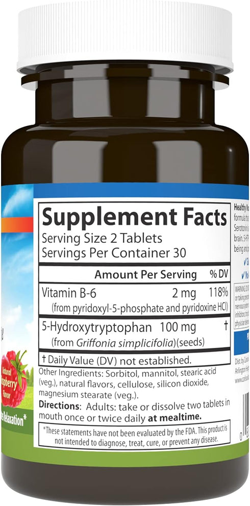 Carlson Healthy Mood 5-HTP Elite, 100 mg with Vitamin B6, Mood Support Supplement, 60 Tablets