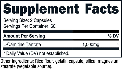 Nutricost L-Carnitine Tartrate, 1000mg, 120 Capsules, 500mg Per Capsule (60 Servings)