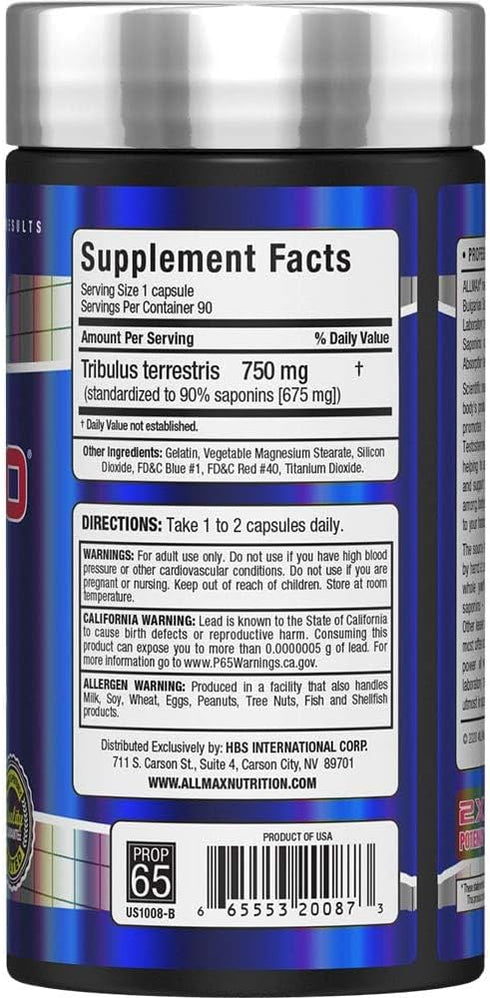 TRIBX90-90 90% 90 ALLMAX Capsules - Natural Testosterone Booster - Delivers Bulgarian Species Tribulus Terrestris