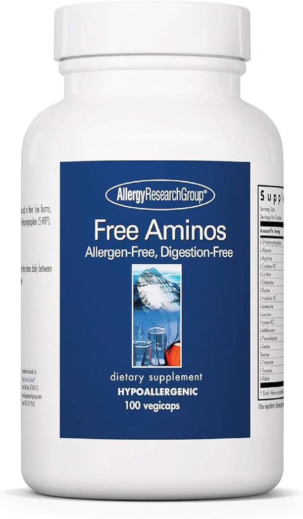Allergy Research Group Free Aminos Supplement - Essential Amino Acids Complex, 100 Vegetarian Capsules