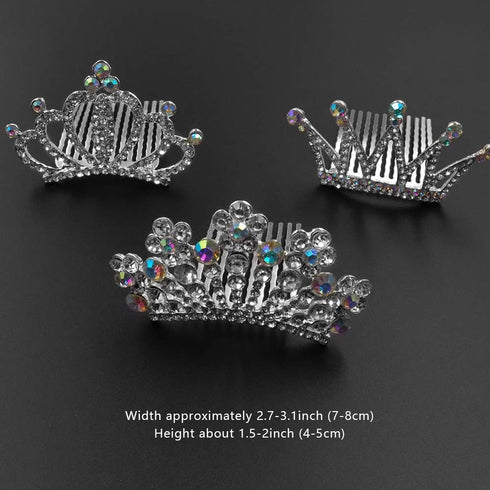 NODG 3 Pieces Silver Tiaras Crown with Hair Comb, Mini Crystal Shiny Tiaras for Women Hair Accessories