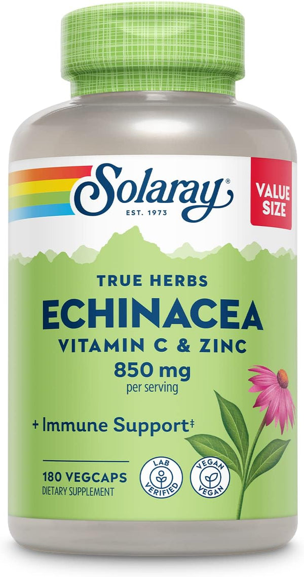 SOLARAY Echinacea Vitamin C & Zinc 850mg, Immune Support Capsules, Vegan, 90 Servings