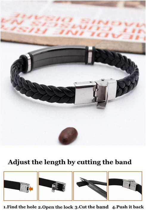 KBNSUIAN Custom Leather Medical Allergy Awareness Alert Bracelet Personalized Food Allergic Alarm Bangle for Adults