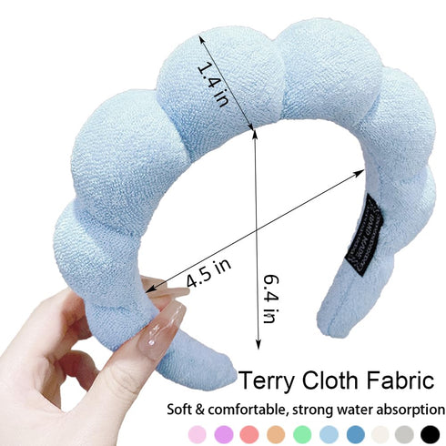 Spa Headbands for Washing Face or Makeup, Sponge Bubble Skincare Headbands, Puffy Terry Cloth Hairband for Women, Skin Care Makeup Headwear Hair Accessories for Girls(Blue)
