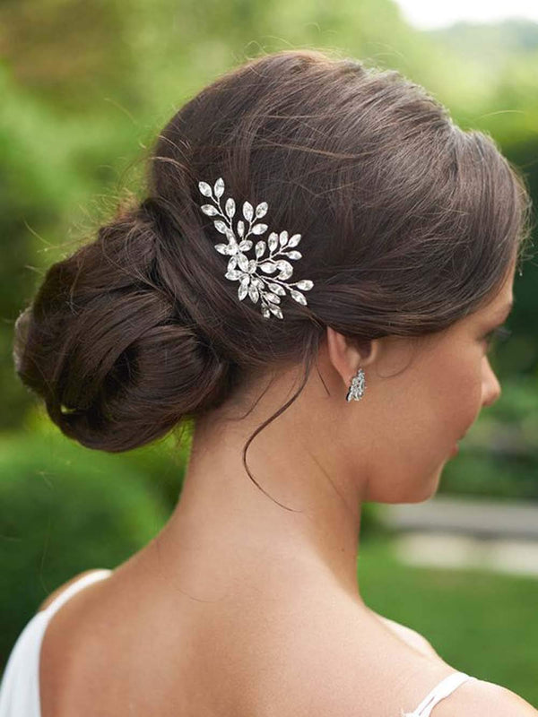 Unicra Wedding Crystal Flower Hair Pins, Decorative Bridal Hair Accessories Pack of 2 (Rose Gold)