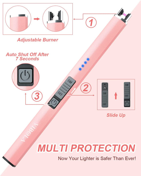 Rechargeable Electric Candle Lighter, Arc Plasma Flameless Windproof USB Lighter with Multi-Safety Protection (Rose
