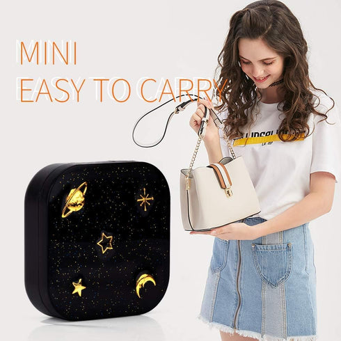 Contact Lens Case, Cute Stars Moon Holder Kit with Remover Tool, Tweezers, Mirror & Solution Bottle (Black)