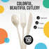 150 Pack Ivory Plastic Cutlery Set, Plastic Silverware Heavy Duty, Plastic Utensil Sets, 50 Plastic Forks 50 Plastic Spoons 50 Plastic Knives Disposable Cutlery Set For Party Supplies Exquisite by Exquisite