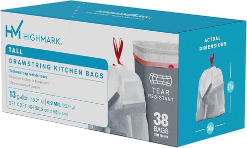Highmark Low-Density Trash Bags, Coreless Roll, 13 Gallons, 24in. x 27 3/8in., Box Of 38, DP782973