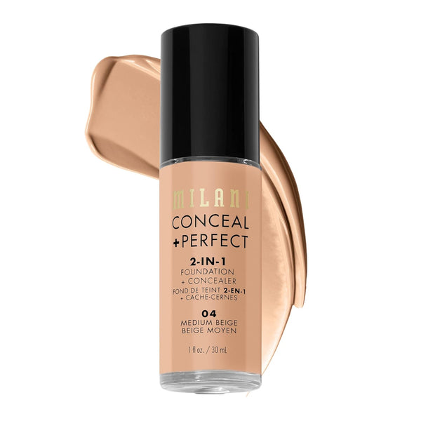 Milani Conceal + Perfect 2-in-1 Foundation + Concealer, Medium Beige, Waterproof and Sweatproof