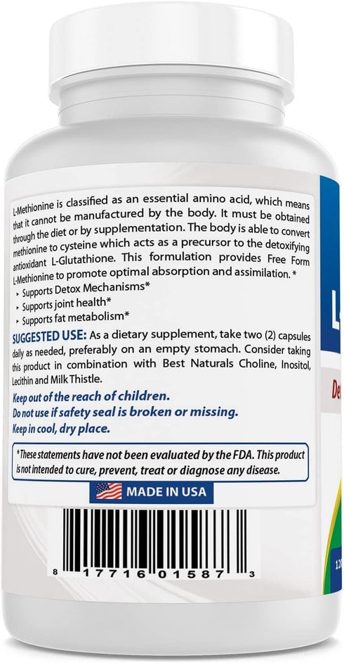 Best Naturals L-Methionine 500 mg, 120 Veggie Capsules