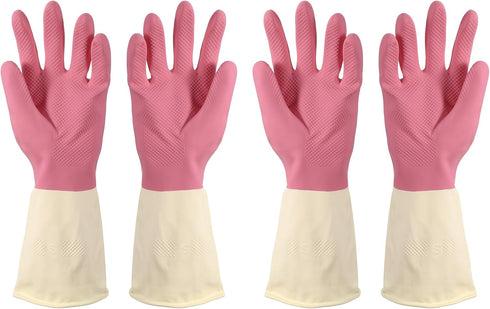 uxcell Rubber Cleaning Gloves, Reusable Household Dishwashing Long Rubber Gloves