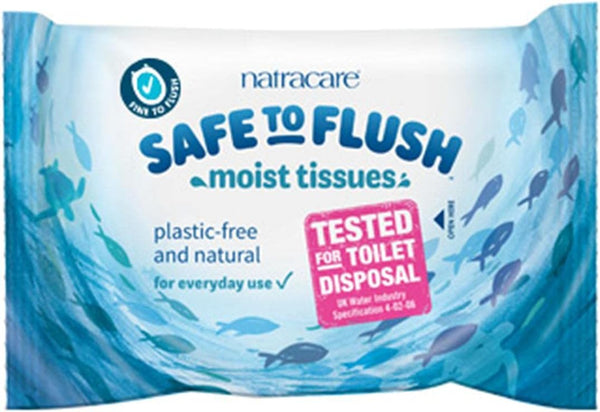 Natracare Safe to Flush Moist Tissues - 100% Paper with Organic Formula and Aloe Vera (1 Pack, 30 wipes total)