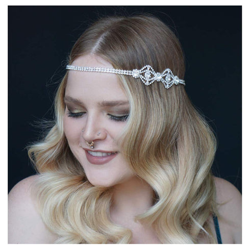 SWEETV 1920s Headband for Women, Silver Rhinestone Flapper Headpiece for Great Gatsby Party