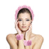Spa Headband for Washing Face with Wristband, Set of 2 Sponge Makeup Headbands for Women, Black & Pink