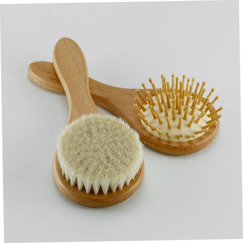VANZACK Set Wool Baby Brush for Newborns Wooden Scalp Grooming Comb Soft Bristle Hair Brush for Infant Care