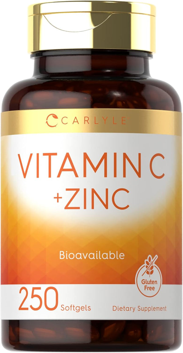 Carlyle Vitamin C with Zinc, 250 Softgels, Bioavailable, Non-GMO & Gluten Free Supplement