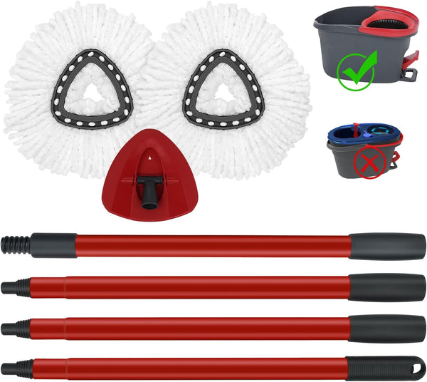 Mop Handle and Mop Base Replacements, 2 Microfiber Mop Head Refills for O Ceda EasyWring 1-Tank Spin Mop System