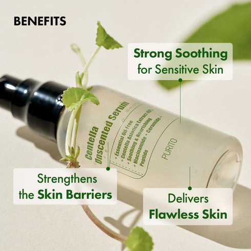 PURITO Centella Unscented Serum for All Skin Types, Soothing Calming Facial Serum, Vegan & Cruelty-Free, Korean Skin