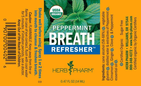 Peppermint Breath Refresher Spray - Organic Herbal Formula by Herb Pharm