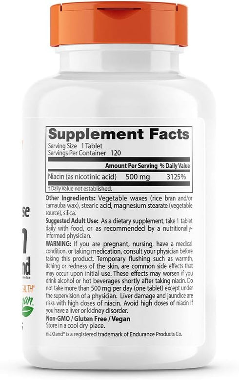 Doctor's Best TimeRelease Niacin with Niaxtend NonGMO Vegan Gluten Free 500 mg Tablets, 120 Count