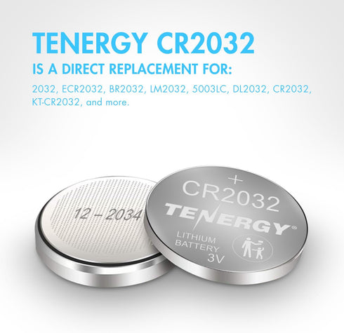 Tenergy 3V CR2032 Batteries, Lithium Button Coin Cell 2032, Compatible with AirTags, 100 Pack