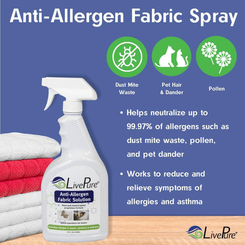 LivePure Anti-Allergen Fabric Spray for Household Surfaces - 32 OZ