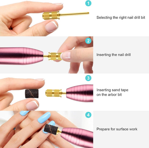 Nail Drill Bits and Sanding Bands for 3/32 Inch Shaft - Manicure and Pedicure Tool for Acrylic Nails (Gold)