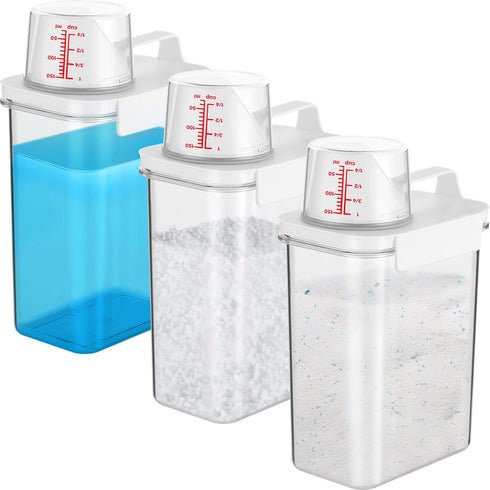 3 PCS Liquid Laundry Detergent Dispensers, 61oz Bead Dispenser, Clear Airtight Container with Measuring Cup