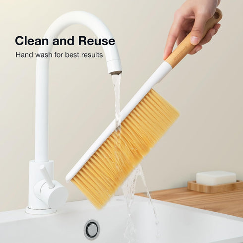 Portable Hand Brush - OSCIOSS Dusting Brush with Wooden Handle for Cleaning Bed, Couch, Clothes, Ideal for Home