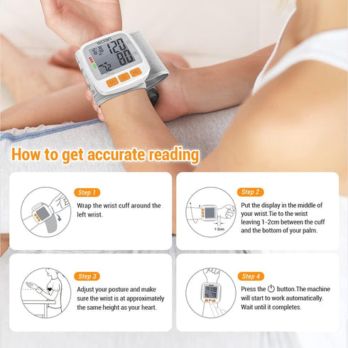 SCIAN Wrist Blood Pressure Cuff with Adjustable Wrist Cuff & Large LCD Display, 2 Users, 180 Memory