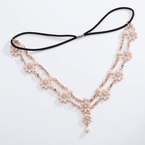 Unsutuo Hair Jewelry Head Chain, Wedding Bohemian Floral Headband Elastic for Women (Rose Gold)