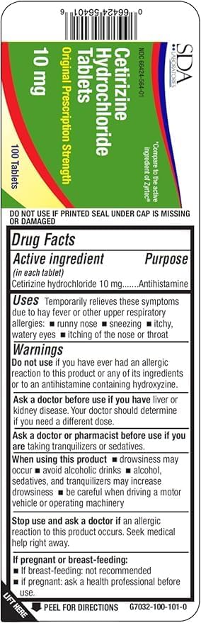 SDA LABORATORIES 24-Hour Allergy Medicine, 100 Count Antihistamine for Allergies, Cetirizine HCl 10mg Tablets