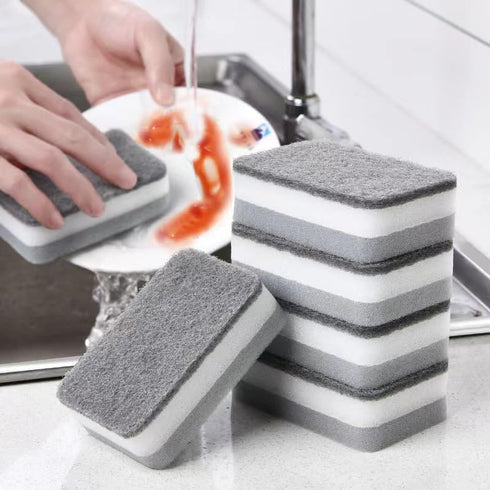 5 Pcs Heavy Duty Dual-Sided Scrub Sponges for Kitchen, Multi-Use Deep Cleaning (Grey White)