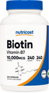 Nutricost Biotin (Vitamin B7) 10,000mcg (10mg) Supplement, 240 Vegetarian Capsules, Gluten Free, Quick Release