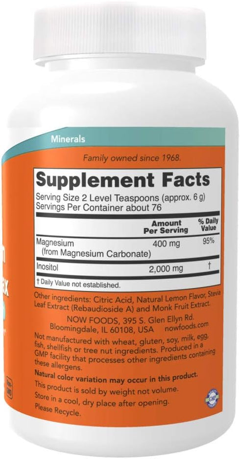 NOW Supplements,powder Magnesium Inositol Relax, Nervous System Support*, Fizzy Lemonade Flavor, 16-Ounce