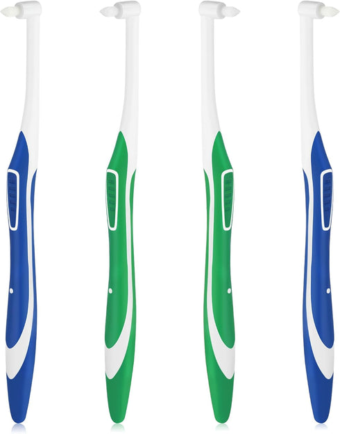 4 Pcs Tuft Toothbrush Set, Tufted Brush, Interspace Toothbrushes for Detail Cleaning (2 Blue + 2 Green)