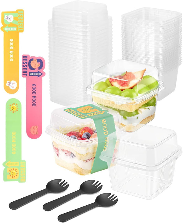 Wuqoioo Plastic Dessert Cups, 100 Pack Disposable Dessert Cups With Lids And Spoons