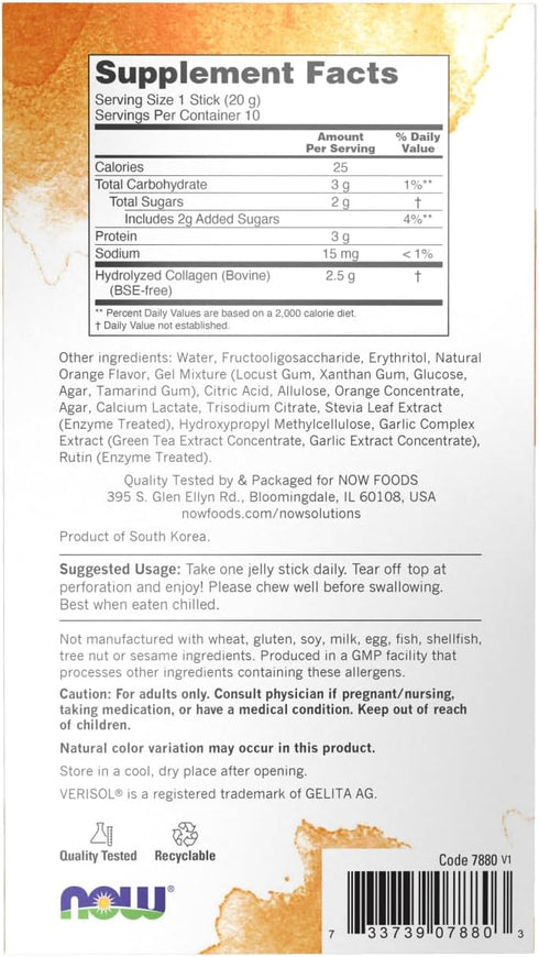 NOW Solutions Collagen Jelly Beauty Complex - Sweet Orange Flavor, 10 Jelly Sticks