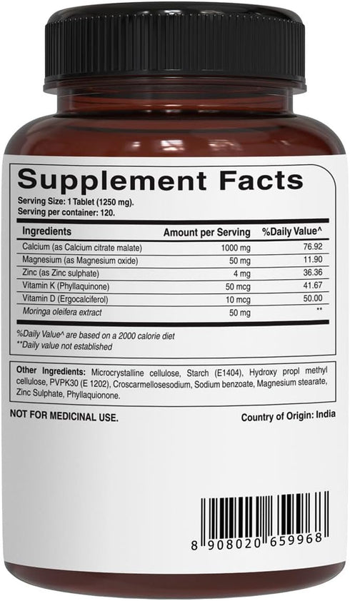 Pure Nutrition Ultra Calcium Citrate, 1250 mg - Highly Absorbable Calcium Supplement with Vitamin D, Magnesium and Zinc