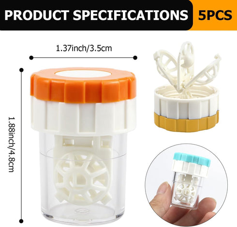 Contact Lens Cleaning Kit - 5 Piece Portable Rotating Manual Cleaner and Immersion Storage Container for Monthly Use at Home or Travel