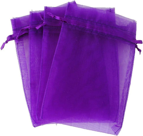 G2PLUS Purple Organza Bags, 4x6 in, 100PCS Drawstring Jewelry Pouches for Mother's Day Party Favors