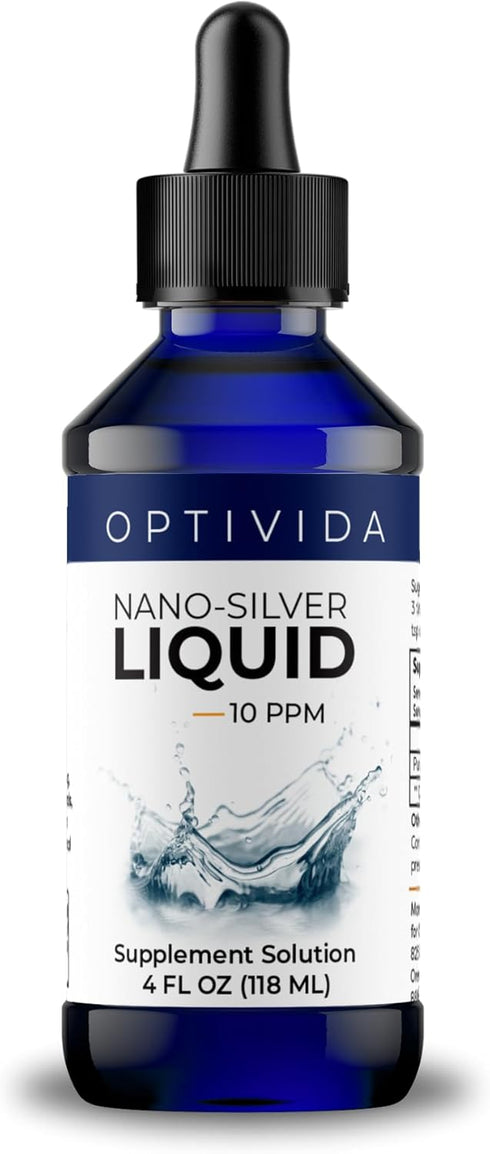 Optivida Health Colloidal Nano Silver Liquid for Immune Support, Promotes Healthy Immune System, Nano Silver Solution