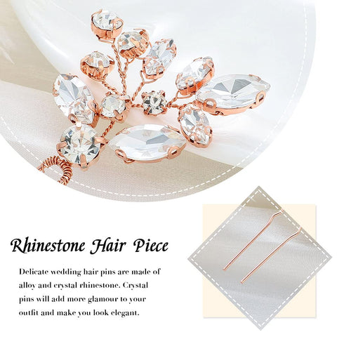 JAKAWIN Crystal Bride Wedding Hair Pins Silver Hair Piece Bridal Accessories for Women and Girls HP130 (Rose Gold) 1