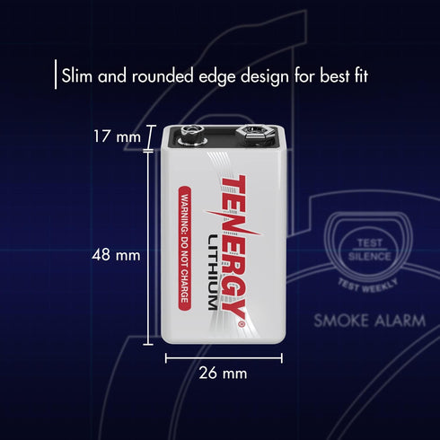 Tenergy 9V Lithium Batteries, 1200mAh Non-Rechargeable, 10 Years Shelf Life, 2 Pack