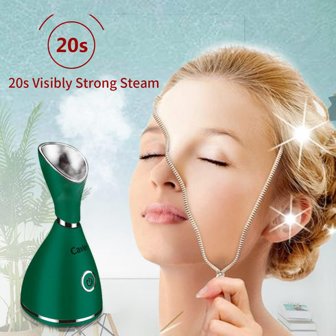 Facial Steamer-Nano Ionic Facial Steamer Warm Mist Humidifier Atomizer Sprayer Moisturizing Face Steamer Home Sauna SPA Face with 4 Piece Stainless Steel Skin Kit and Hair Band(Green)